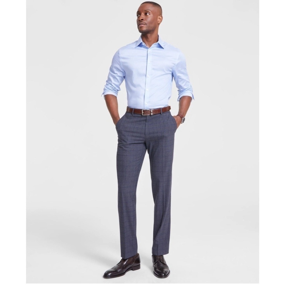 Tommy Hilfiger Tate Modern Fit Tate TH Flex Blue Plaid Dress Pants 34Wx32L - NWT